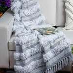 Cotton throw blanket, 'Plush Dreams' - Grey and White Knitted Cotton Throw from India