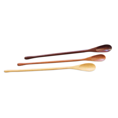 Cucharas de degustación de madera (juego de 3) - Juego de 3 cucharas de degustación de mango largo de madera surtidas