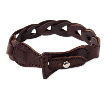 Leather link bracelet, 'Infinity in Brown' - Artisan Crafted Brown Leather Link Style Bracelet