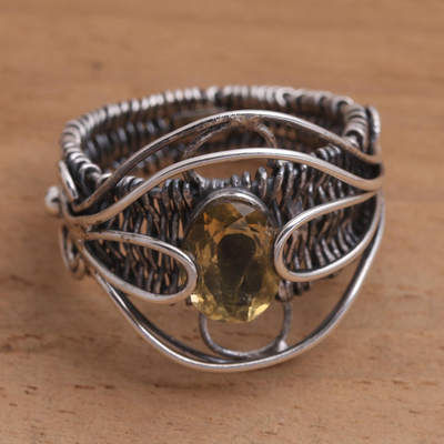 Citrine cocktail ring, 'Novel Charm in Yellow' - Artisan Made Sterling Silver Citrine Single Stone Ring