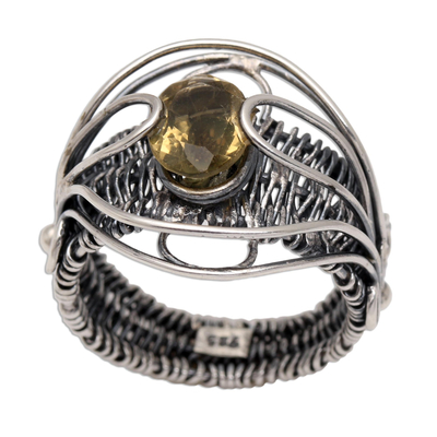 Citrine cocktail ring, 'Novel Charm in Yellow' - Artisan Made Sterling Silver Citrine Single Stone Ring