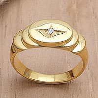 Gold-plated cubic zirconia cocktail ring, 'Oval Cross' - Gold-Plated Cubic Zirconia Cocktail Ring