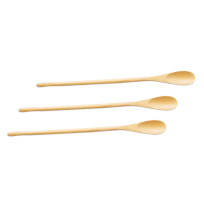 Cucharas de degustación de madera (juego de 3) - Juego de 3 cucharas de degustación de mango largo de madera marrón claro