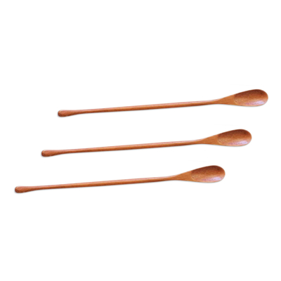 Wood tasting spoons, 'Tasty Trio in Brown' (set of 3) - Set of 3 Wooden Long Handled Tasting Spoons