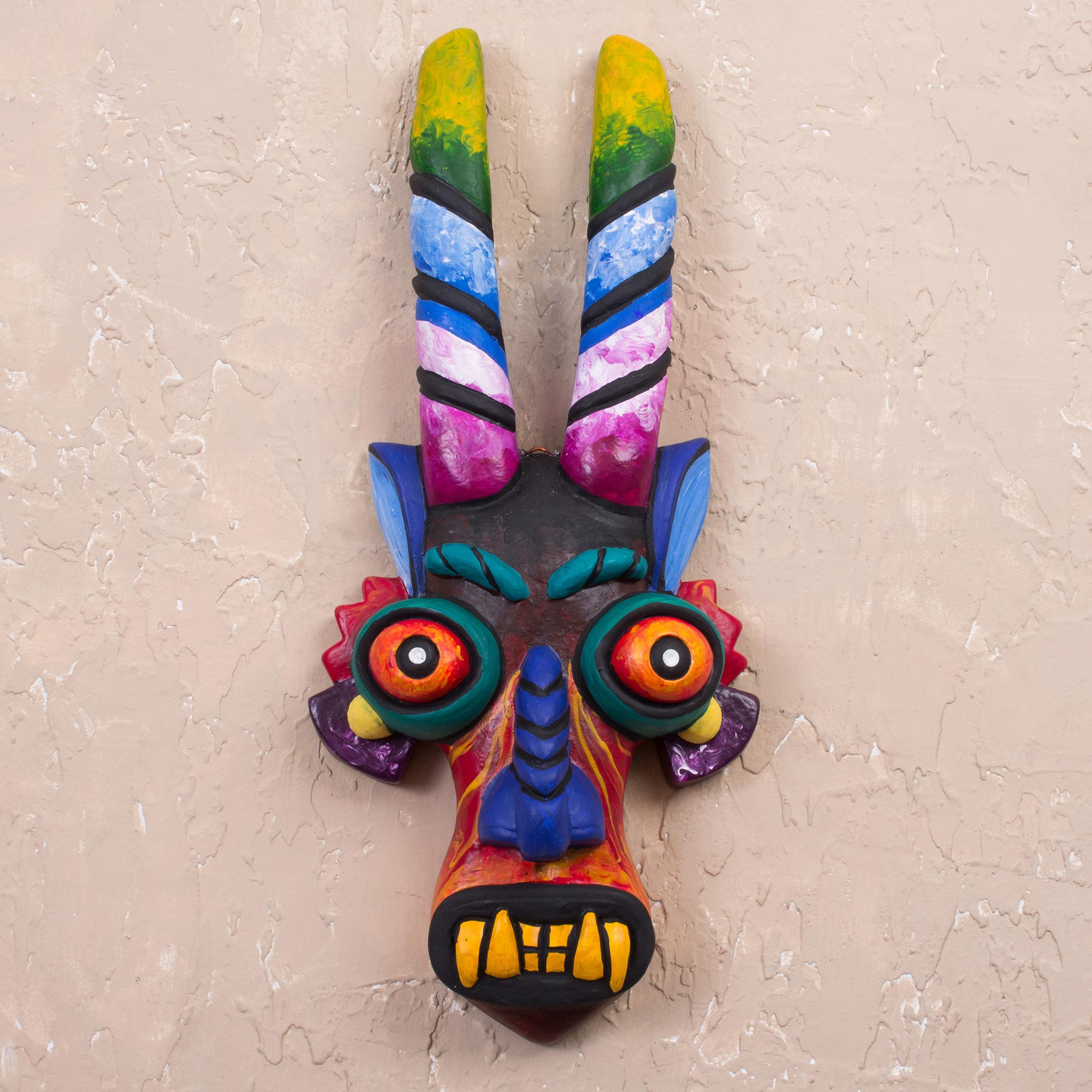 Colorful Ceramic Mask from Peru - Age-Old Devil | NOVICA