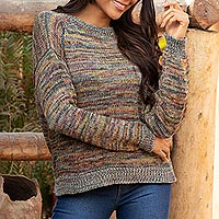 Suéter de mezcla de poliéster reciclado, 'Rainbow Mountains' - Suéter de poliéster reciclado tejido a mano del Perú