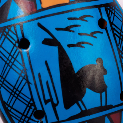 Ceramic ocarina, 'Blue Wind' - Ceramic Ocarina with Llama Motif Handcrafted in Peru