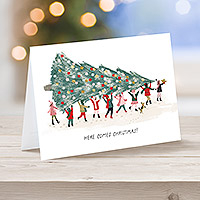 Holiday greeting cards, 'Christmas is Coming' (set of 12) - Christmas Tree Holiday Greeting Cards (Set of 12)