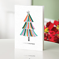 Holiday greeting cards, 'Joyful Christmas Tree' (set of 12) - Colorful Merry Christmas Tree Greeting Cards (Set of 12)