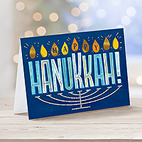 Holiday greeting cards, 'Hanukkah Greeting' (set of 12) - Happy Hanukkah Menorah Holiday Greeting Cards (Set of 12)