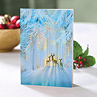 Holiday greeting cards, 'Moonlit Deer' (set of 20) - Snowy Forest Deer Holiday Greeting Cards (Set of 20)