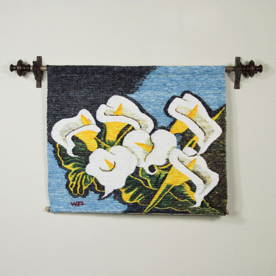 Wool tapestry, 'Arum Lilies Bouquet' - Handmade Floral Wall Hanging Tapestry