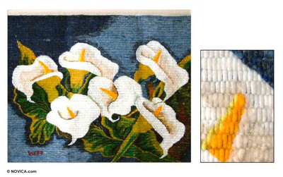 Wandteppich aus Wolle - Handgefertigter Wandteppich mit Blumenmuster