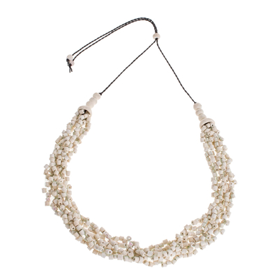 Ceramic beaded torsade necklace, 'Oceanic Breeze in White' - Ceramic Beaded Torsade Necklace in White from Guatemala