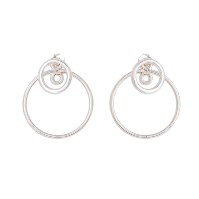 Sterling silver drop earrings, 'Planetary Rings' - Circular Sterling Silver Drop Earrings from Guatemala