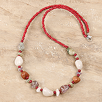 Agate beaded long necklace, 'Glorious Strand' - Freeform Agate Beaded Long Necklace from India