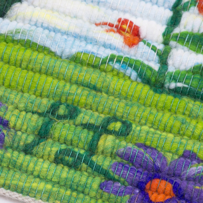 Wool tapestry, 'Harvesting Flowers' - Hand Woven Wool Tapestry