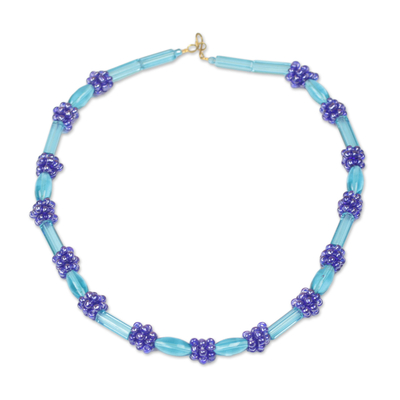Halskette aus recycelten Glasperlen - Halskette aus recycelten Glasperlen in Blau aus Ghana