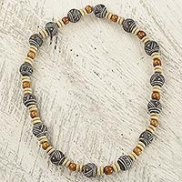 Wood and terracotta beaded necklace, 'Rustic Royal' - Artisan Crafted Rustic Beaded Necklace from West Africa