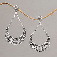 Sterling silver dangle earrings, 'Buddha Crescents' - Sterling Silver Crescent Dangle Earrings from Bali