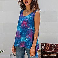 Batik rayon sleeveless blouse, 'Early Dawn' - Batik Rayon Sleeveless Blouse from Bali
