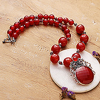 Carnelian and garnet flower necklace, Mystical Blossom