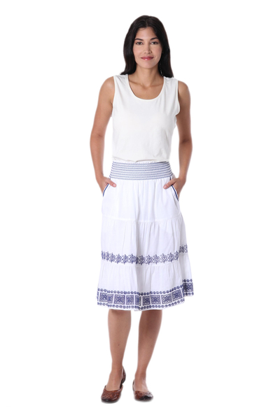 Cotton skirt, 'Moroccan Beauty' - Embroidered Cotton Skirt in Lapis from India