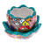 Ceramic flower pot, 'Talavera Eden in Teal' - Handcrafted Floral Ceramic Pot with Saucer in a Teal Hue (image 2b) thumbail