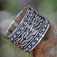 Men's sterling silver ring, 'Water' - Men's Handcrafted Sterling Silver Band Ring