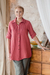 Cotton shirt, 'Intense Pintucks' - Rusty Rose Button-Up Cotton Gauze Shirt from Thailand (image 2b) thumbail