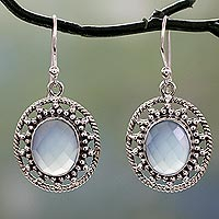 Chalcedony dangle earrings, 'Azure Ice' - Fair Trade Silver Earrings with Pale Blue Chalcedony