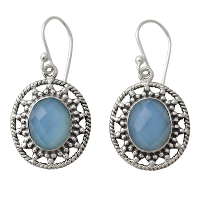 Chalcedony dangle earrings, 'Azure Ice' - Fair Trade Silver Earrings with Pale Blue Chalcedony