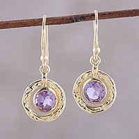 Gold plated amethyst dangle earrings, 'Glittering Lilac'