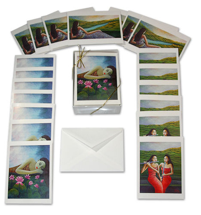 Greeting cards, 'Balinese Dreams' (set of 20) - Set of 20 Blank Balinese Dreams Greeting Cards