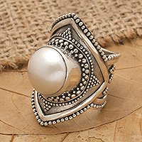 Cultured mabe pearl cocktail ring, 'Cotton Flower' - Cultured Mabe Pearl Cocktail Ring from Indonesia