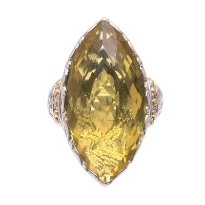 Gold accented lemon quartz cocktail ring, 'Sky Arc' - Gold Accented Lemon Quartz Cocktail Ring from Bali