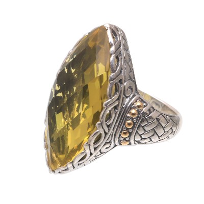 Gold accented lemon quartz cocktail ring, 'Sky Arc' - Gold Accented Lemon Quartz Cocktail Ring from Bali