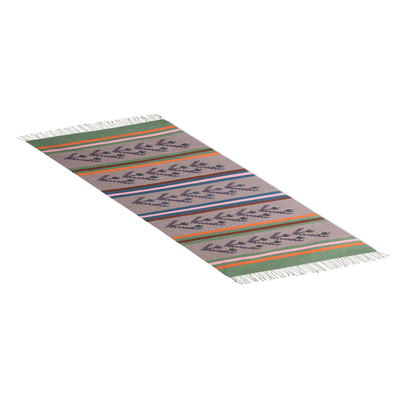 Dhurrie-Teppich aus Wolle, (4x6) - 4x6 handgewebter Dhurrie-Teppich aus Wolle mit Blumenmuster aus Indien