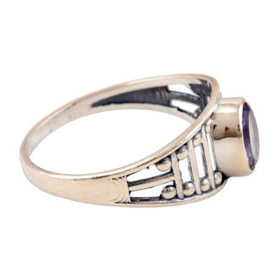 Amethyst single stone ring, 'Wise Dazzle' - Sterling Silver Single Stone Ring with 1-Carat Amethyst Gem