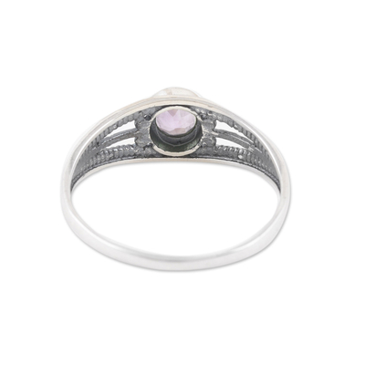Amethyst domed single stone ring, 'Wise Eden' - Polished Domed Single Stone Ring with Round Amethyst Gem