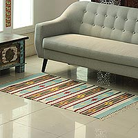 Wool area rug, 'Starry Diamonds' (3x5) - Diamond Pattern Wool Area Rug from India (3x5)