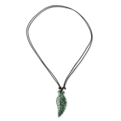 Unisex jade pendant necklace, 'Fly Free in Dark Green' - Hand Crafted Dark Jade Pendant Necklace