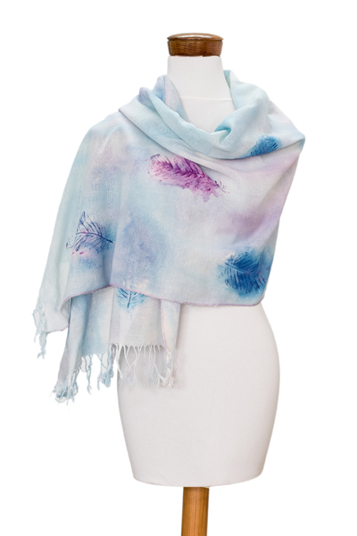 Hand-painted cotton scarf, 'Feather Fancy' - Artisan Handcrafted Cotton Scarf