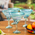 Handblown martini glasses, 'Waves of Glamour' (set of 4) - Set of 4 Turquoise and White Martini Glasses from Mexico