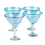 Handblown martini glasses, 'Waves of Glamour' (set of 4) - Set of 4 Turquoise and White Martini Glasses from Mexico