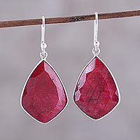 Ruby dangle earrings, 'Passionate Muse' - Ruby and Sterling Silver Dangle Earrings from India