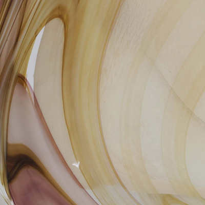Handblown art glass centerpiece, 'Pearly Amber Wave' - Brazil Handblown Amber & Pearl Art Glass Centerpiece