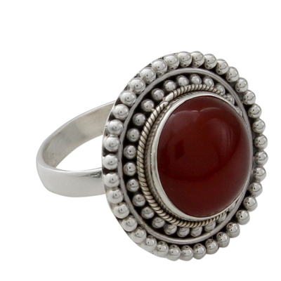 Carnelian cocktail ring, 'Tangerine Sunset' - Artisan Crafted Carnelian and Sterling Silver Cocktail Ring