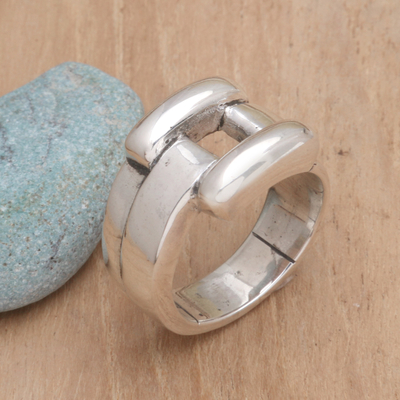 Sterling silver band ring, 'Brick Wall' - Modern Sterling Silver Band Ring