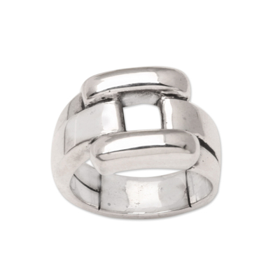 Sterling silver band ring, 'Brick Wall' - Modern Sterling Silver Band Ring
